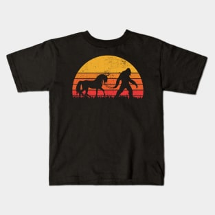 Bigfoot and Unicorn Walking In The Sunset Kids T-Shirt